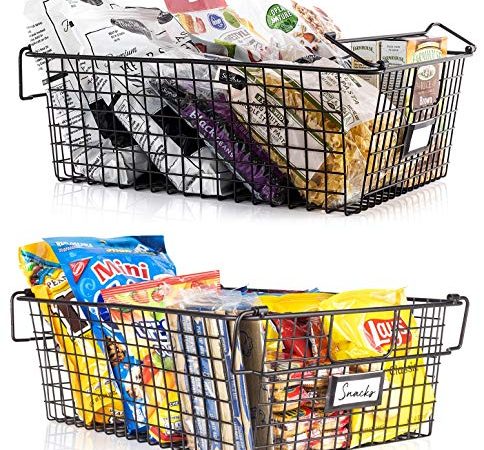 Gorgeous Stackable XXL Wire Baskets For Pantry Storage and Organization - Set of 2 Pantry Storage Bins With Handles - Large...