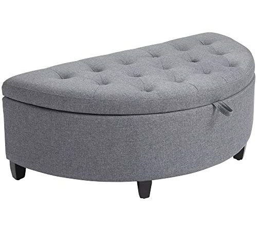 HOMCOM Half Circle Modern Luxurious Polyester Fabric Ottoman Bench with Legs Lift Lid Thick Sponge Pad, Grey