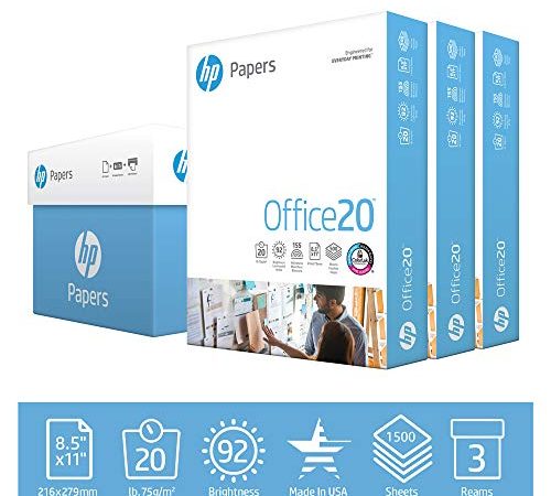 HP Printer Paper 8.5x11 Office 20 lb 3 Ream Case 1500 Sheets 92 Bright Made in USA FSC Certified Copy Paper HP Compatible...