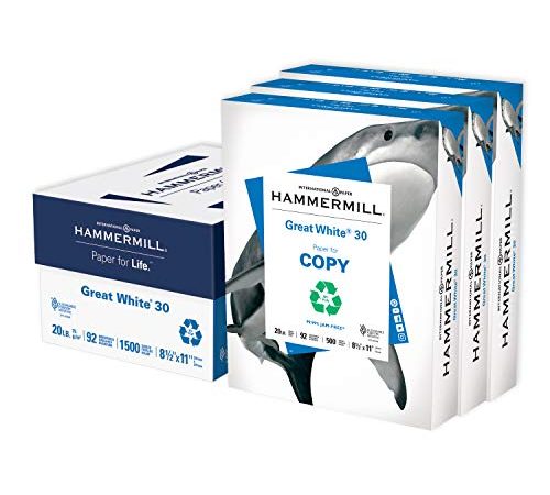 Hammermill Printer Paper, Great White 30% Recycled Paper, 8.5 x 11 - 3 Ream (1,500 Sheets) - 92 Bright, Made in the USA,...