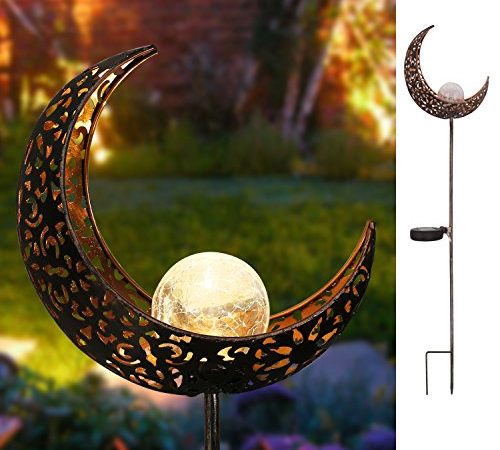 Homeimpro Garden Solar Lights Pathway Outdoor Moon Crackle Glass Globe Stake Metal Lights,Waterproof Warm White LED for...