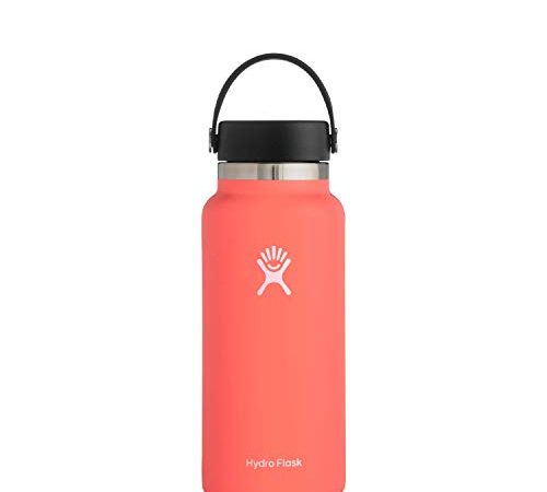 Hydro Flask Water Bottle - Stainless Steel & Vacuum Insulated - Wide Mouth 2.0 with Leak Proof Flex Cap - 32 oz, Hibiscus