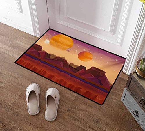 Indoor Door Mat Fantasy Kitchen Floor Absorbent Bath Mat Science Fiction Outer Space with Planetary Surface Cosmos Graphic...