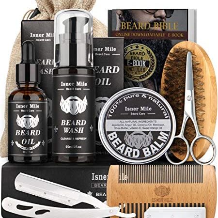 Isner Mile Beard Kit for Men, Grooming & Trimming Tool Complete Set with Shampoo Wash, Beard Care Growth Oil, Balm, Brush,...
