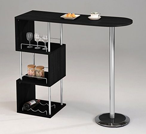 Kings Brand Furniture - Minorca Modern Wine Bar Table w/Shelves (Black)