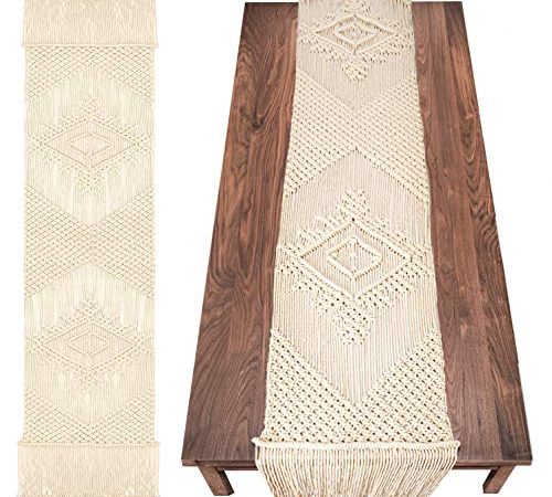 LIVALAYA Macrame Table Runner 86 x 13.5 Inches Handwoven Boho Wedding Table Decoration Bedding Blanket