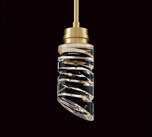 MOTINI 1-Light Cylinder Crystal Pendant Light in Gold Brushed Brass Finish LED Modern Ceiling Hanging Glass Pendant Lighting...