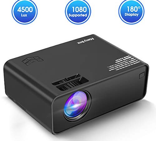 ManyBox Mini Projector, 4500 LUX Portable Video Projector with 45000 Hrs LED Lamp Life, Full HD 1080P Supported, Compatible...