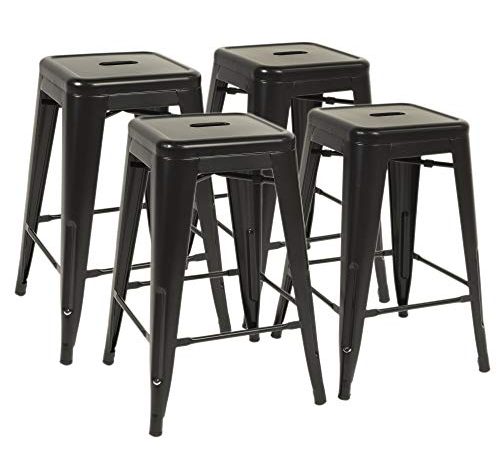 Metal Bar Stools Set of 4 Counter Height Barstool Stackable Barstools 24 Inch Indoor Outdoor Patio Bar Stool Home Kitchen...