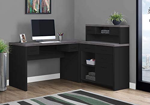 Monarch Specialties Computer Desk L-Shaped - Left or Right Set- Up - Corner Desk with Hutch 60"L (Black - Grey Top)