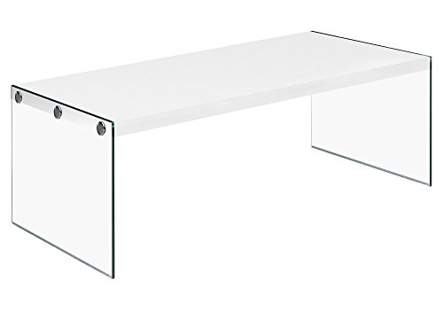 Monarch specialties , Coffee Table, Tempered Glass, Glossy White, 44"L