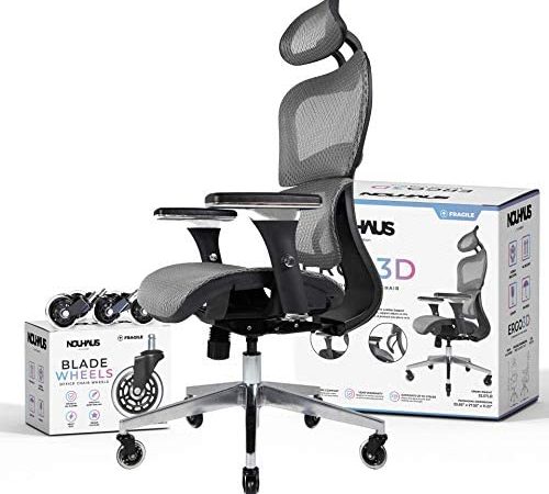 NOUHAUS Ergo3D Ergonomic Office Chair - Rolling Desk Chair with 3D Adjustable Armrest, 3D Lumbar Support and Blade Wheels -...