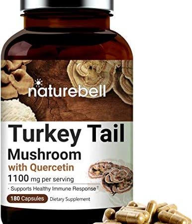 NatureBell Turkey Tail Capsules, 1100mg Turkey Tail Plus 20mg Quercetin Per Serving, 180 Counts, Powerfully Supports Positive...