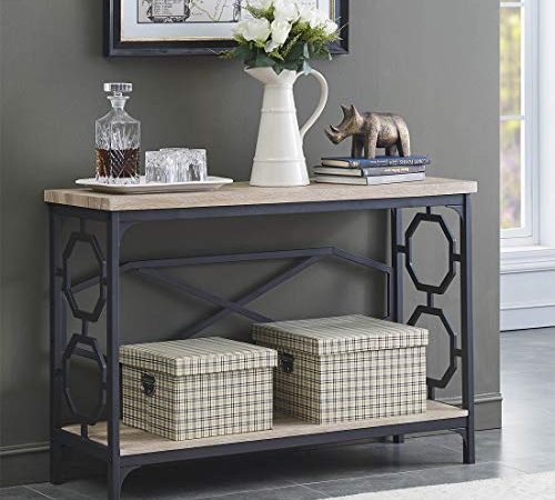 O&K Furniture Narrow Sofa Table with Storage Shelf, Farmhouse Hallway Console Table for Entryway, White Oak Finish(1-Pcs)
