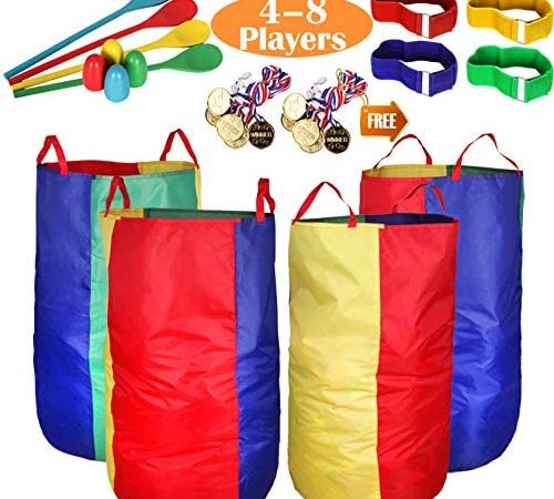 Outdoor Lawn Games Potato Sack Race Bags for Kids and Adults, with Egg and Spoon Race Games, 3-Legged Race Bands, Game...