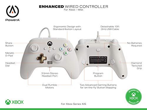 PowerA Enhanced Wired Controller for Xbox - Mist, Gamepad, Wired Video Game Controller, Gaming Controller, Xbox Series X|S, X...