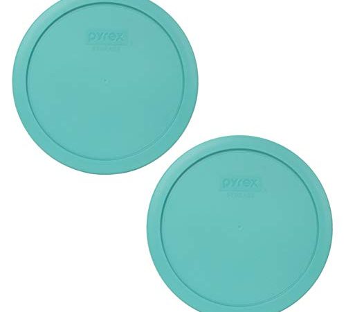 Pyrex 7402-PC Turquoise Round Plastic Food Storage Replacement Lids - 2 Pack
