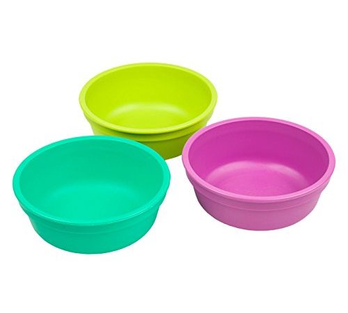 RE-PLAY Made in USA 3pk - 12 oz. Stackable Bowls | Lime Green, Aqua, Purple | Eco Friendly Heavyweight Recycled Milk Jugs |...