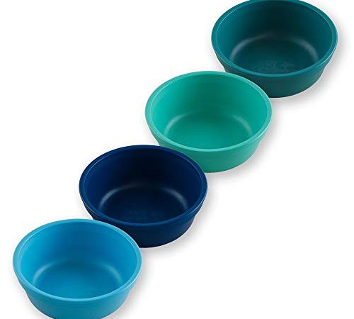 RE-PLAY Made in USA 4pk -12 oz. Bowls in Sky Blue, Navy, Aqua, Teal | Made from Eco Friendly Heavyweight Recycled Milk Jugs -...