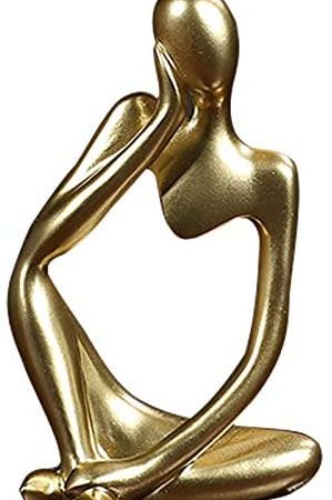 Resin Thinker Style Abstract Sculpture Statue Collectible Figurines Home Office Bookshelf Desktop Decor (Gold,Left, Small)