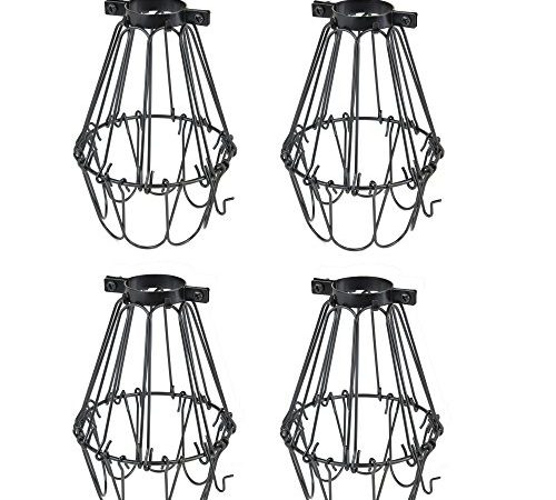 Rustic State Set of 4 Industrial Vintage Style | Hanging Pendant Metal Wire Cage | Adjustable Light Fixture Lamp Guard...