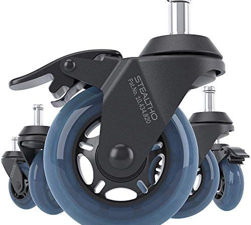 STEALTHO Patented Replacement Office Chair Caster Wheels Set of 5 - Protect Your Floor - Quiet Rolling Over Cables - No More...