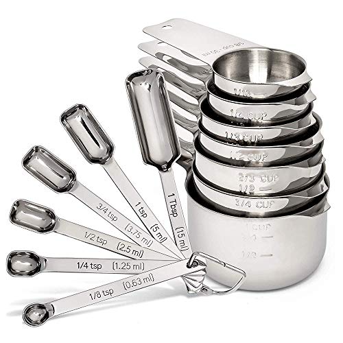 Stainless Steel Measuring Spoons and Cups Combo, Set of 13 Pieces, Stackable Set,Silver