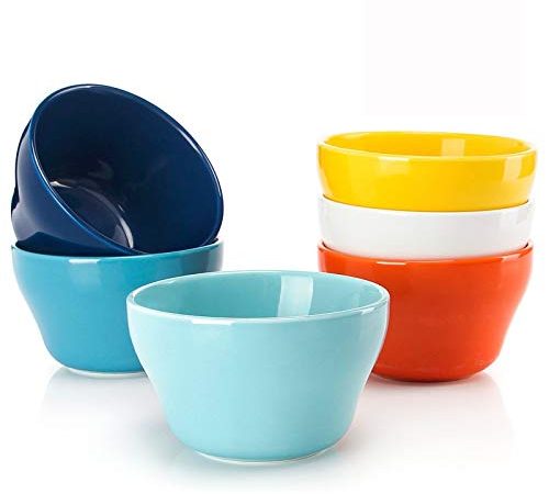 Sweese 107.002 Porcelain Bouillon Cups - 8 Ounce Dessert Bowls - Set of 6, Multicolor, Hot Assorted Colors