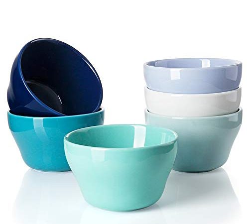 Sweese 107.003 Porcelain Bouillon Cups - 8 Ounce Dessert Bowls - Set of 6, Cool Assorted Colors