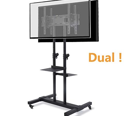 TAVR Dual Mobile TV Stand Rolling TV Cart Floor Stand with 2 TV Brackets on Locking Wheel Height Adjustable Shelf for 32-70...