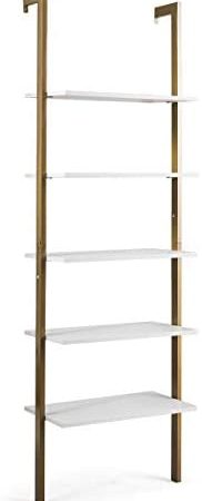 Tangkula 5-Tier Ladder Shelf Bookcase Against The Wall, Plant Flower Display Stand, Wood Look Storage Rack Bookshelf with...