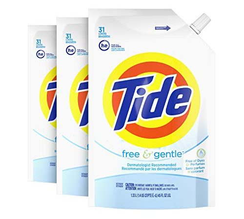 Tide Free and Gentle Pouches Liquid Laundry Detergent Soap, HE, 93 Total Loads (Pack of 3) - Unscented and Hypoallergenic for...