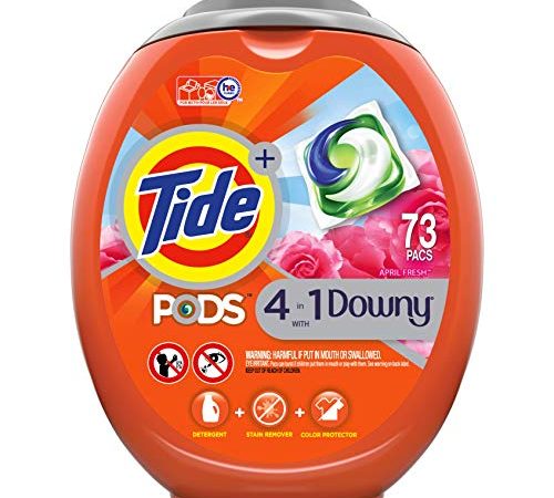 Tide PODS 4 in 1 with Downy, Laundry Detergent Soap PODS, High Efficiency (HE), April Fresh Scent, 73 Count