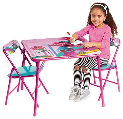 Trolls Activity Table Sets – Folding Childrens Table & Chair Set – Includes 2 Kid Chairs with Non Skid Rubber Feet & Padded...