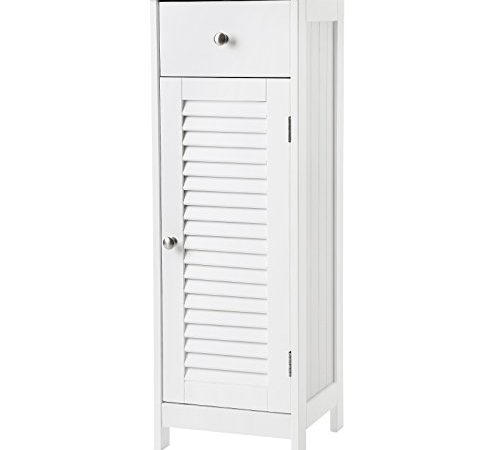 VASAGLE Bathroom Floor Cabinet Storage Organizer Set with Drawer and Single Shutter Door Wooden White