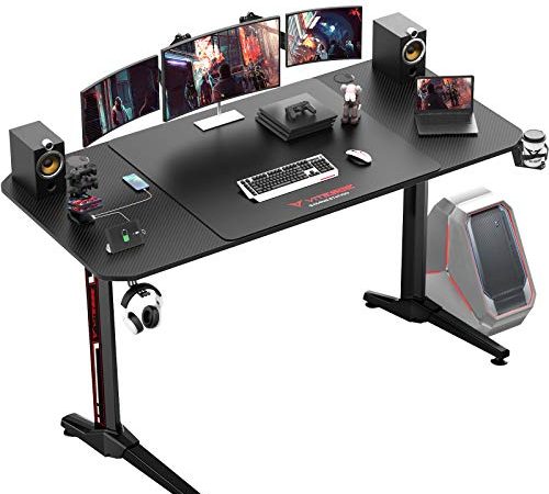 VIT 63 Inch Ergonomic Gaming Desk, T-Shaped Office PC Computer Desk with Desk Mouse Pad, Gamer Tables Pro with USB Gaming...