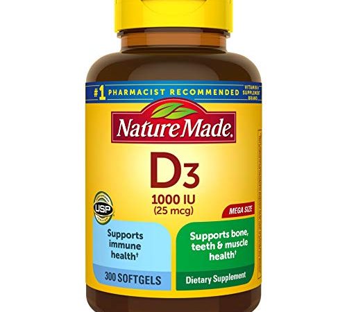 Vitamin D3, 300 Softgels, Vitamin D 1000 IU (25 mcg) Helps Support Immune Health, Strong Bones and Teeth, & Muscle Function,...