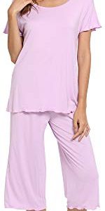 WiWi Womens Bamboo Pajamas Soft Pajama Sets Comfy Short Sleeves Loungewear Plus Size Sleepwear Top with Capri Pants Pjs S-4X,...