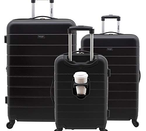Wrangler Smart Luggage Set with Cup Holder and USB Port, Black, 3 Piece