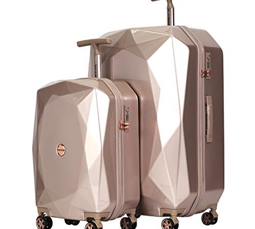 kensie Women's 3D Gemstone TSA Lock Hardside Spinner Luggage, Rose Gold, 2 Piece Set (28"/20")