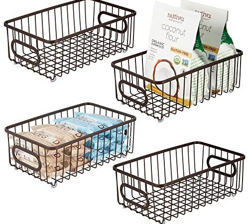 mDesign Metal Farmhouse Kitchen Pantry Food Storage Organizer Basket Bin - Wire Grid Design - for Cabinets, Cupboards,...