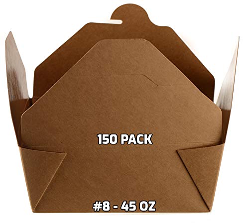 [150 PACK] Take Out Food Containers 45 oz Kraft Brown Paper Take Out Boxes Microwaveable Leak and...