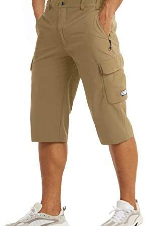 MAGCOMSEN Men's Workout Gym Shorts Quick Dry 3/4 Capri Pants Zipper Pockets Hiking Athletic Running...