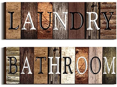 2 Pieces Laundry Room Decor Sign Rustic Family Bathroom Wall Sign Farmhouse Decorative Bathroom Sign...