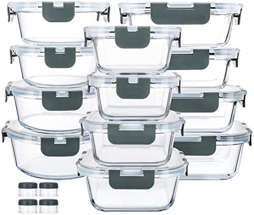 24 Pieces Glass Food Storage Containers with Upgraded Snap Locking Lids,Glass Meal Prep Containers...