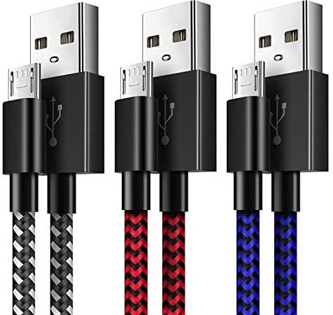 [3 Pack 10FT] PS4 Controller Charger Charging Cable Nylon Braided Micro USB High Speed Data Sync Cord Compatible with...