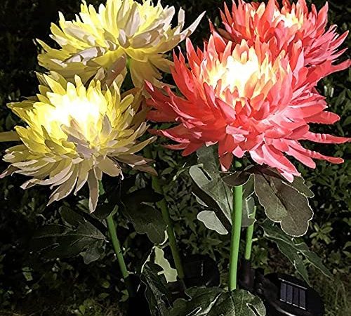 3Packs Outdoor Solar Lights, Chrysanthemum Flowers Garden Stake Lights LED Solar Waterproof...