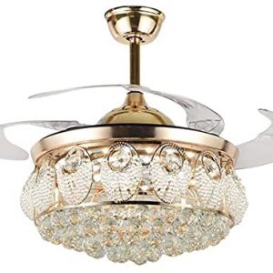 42'' Crystal Ceiling Fan Lights with Remote, Modern Luxury Retractable ABS Blade Chandelier, LED 3 Colors Changes Lighting...