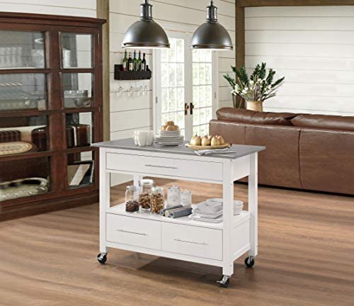 43" Kitchen Cart With Drawers, Rolling Kitchen Island Cart With Storage Open Shelves, Stainless...