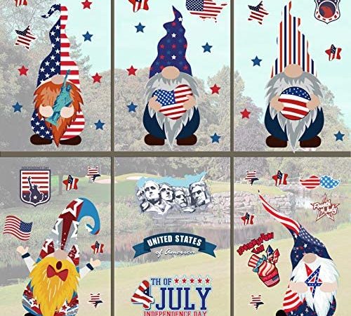 4th of July Gnome Window Clings Decorations for Glass,Independence Day Decor Decals for Home,red...